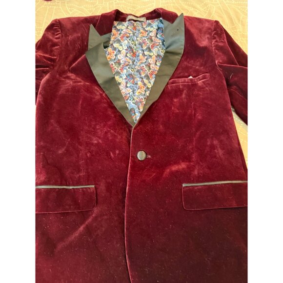 Paisley & Gray Burgundy Velvet Blazer Slim Fit 36R Retro Punk Goth Read - Picture 10 of 15